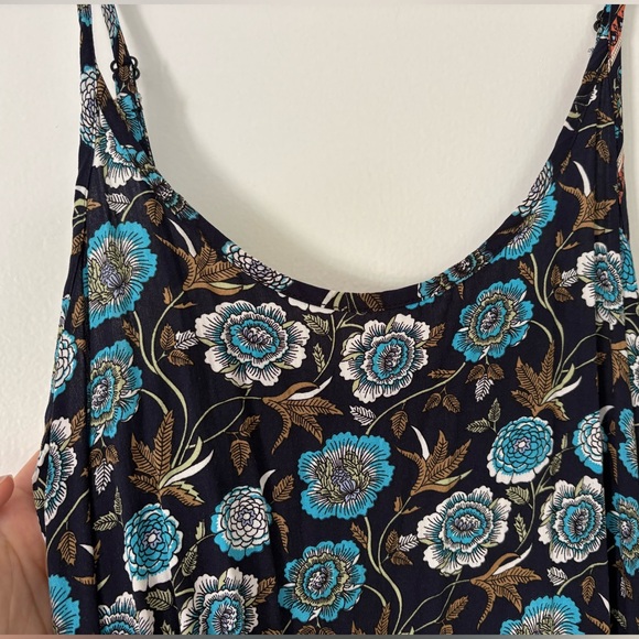 Boho Blue Floral Strappy Ruffle Hem Summer Mini Sundress S Coastal Dainty Beach - Picture 6 of 9
